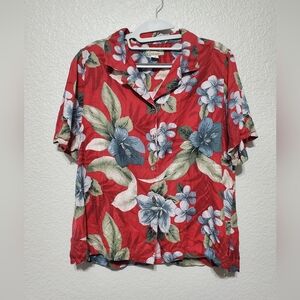 Vintage Tommy Bahama Red Short Sleeve Hawaiian Shirt 100% Silk Women's Large